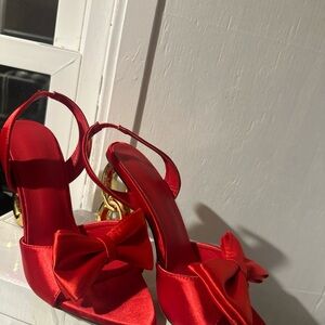 Elegant Red Satin Women's Heels